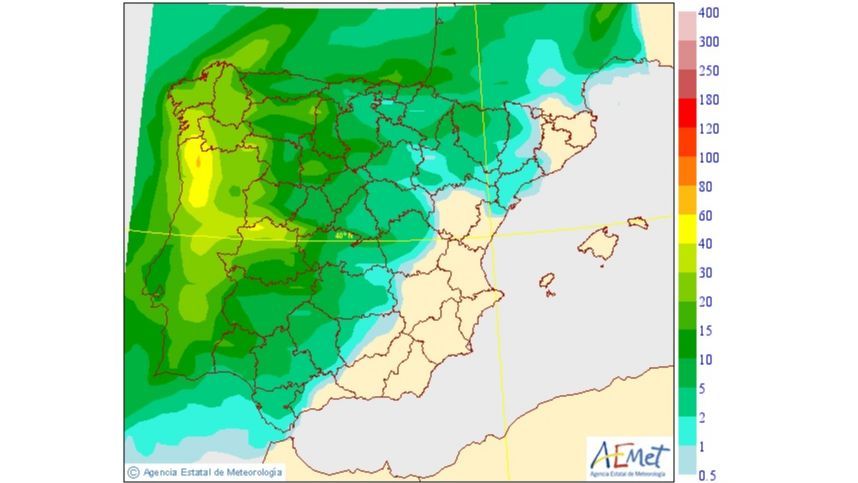 Precipitación media prevista para el martes 20