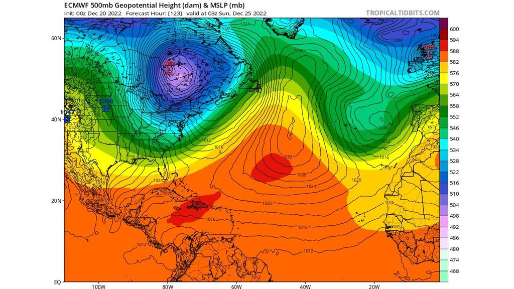 Temperatura y geopotencial 500 hPa; una vaguada se formará el fin de semana al oeste de la Península