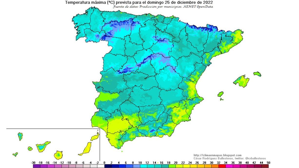 Temperaturas máximas previstas para el domingo 25