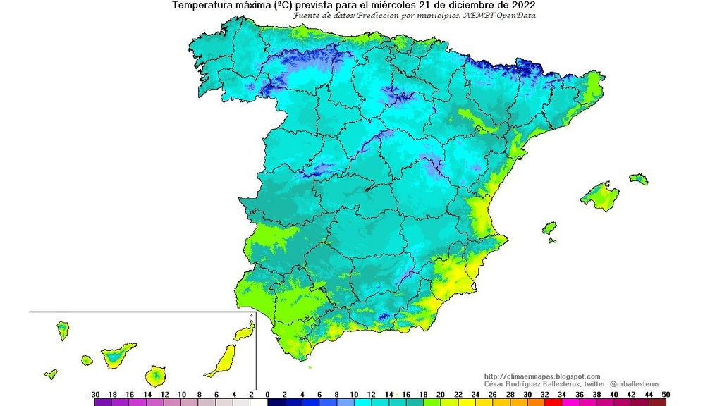 Temperaturas máximas previstas para el miércoles 21