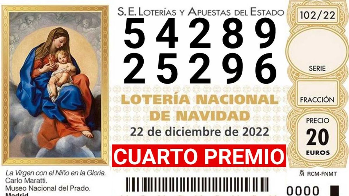 El número 25.296 ha resultado agraciado con el segundo de los dos cuartos premios del Sorteo Extraordinario de Lotería de Navidad, dotado con 200.000 euros a la serie. Se trata del último premio grande del sorteo de este año. El número fue cantado a las 12.46 horas en el décimo alambre de la séptima tabla. El número 25.296 ha resultado agraciado con el segundo de los dos cuartos premios del Sorteo Extraordinario de Lotería de Navidad, dotado con 200.000 euros a la serie. Se trata del último premio grande del sorteo de este año. El número fue cantado a las 12.46 horas en el décimo alambre de la séptima tabla.