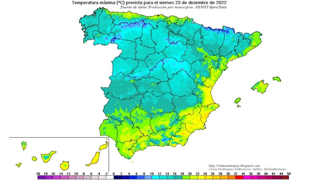 Temperaturas máximas previstas para el viernes 23