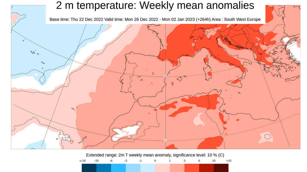 Anomalía de la temperatura prevista para la semana del 26 al 1 de enero