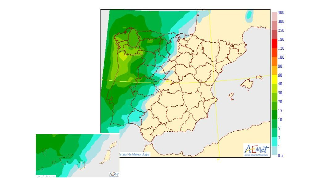 Precipitación media prevista para el domingo 25