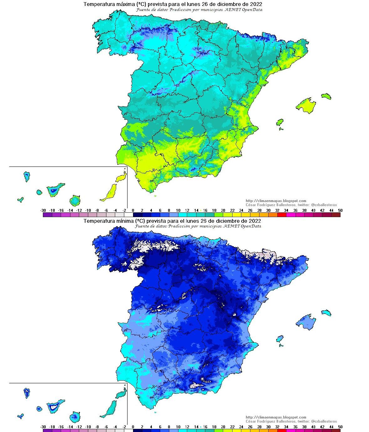 Temperaturas previstas para el lunes 26