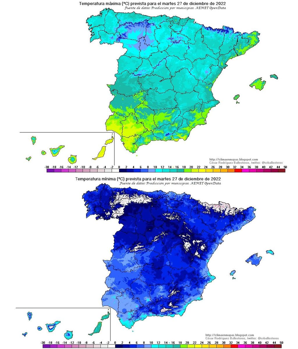 Temperaturas previstas para el martes 27