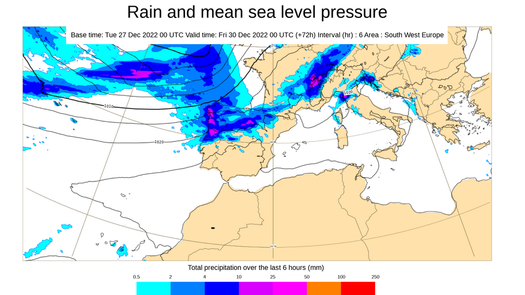 Precipitación prevista con la llegada de un frente el viernes