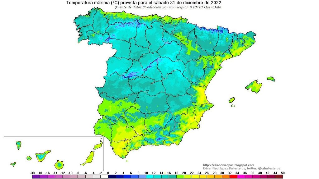 Temperatura máxima prevista para el sábado 31