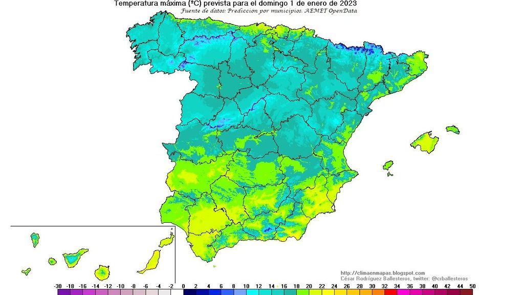 Temperaturas máximas previstas para el día 1