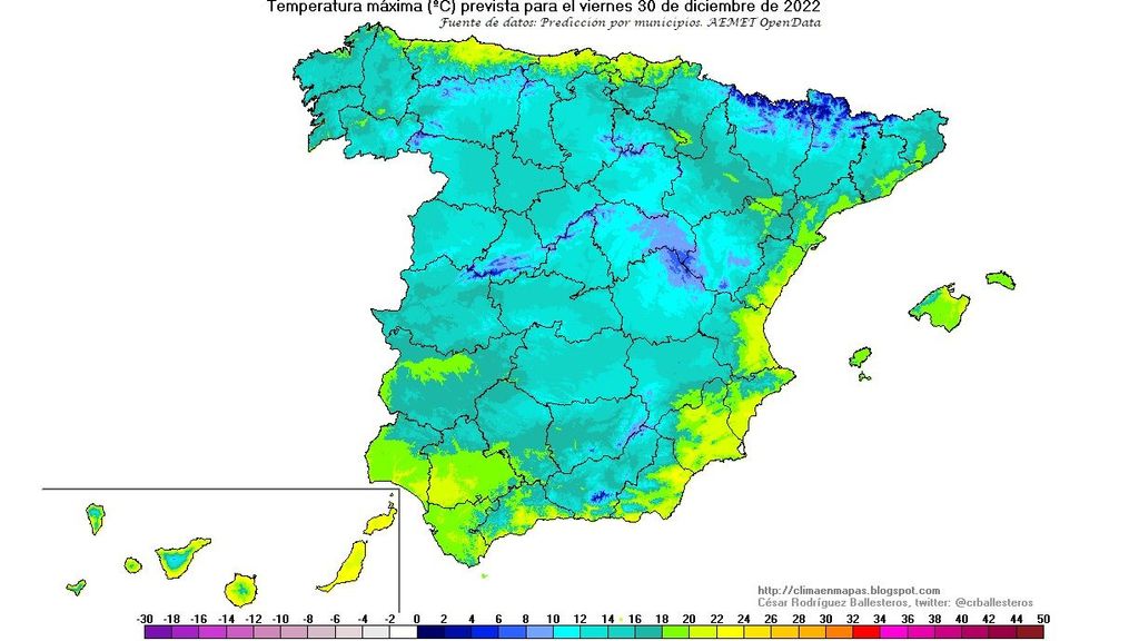 Temperaturas máximas previstas para el viernes 30