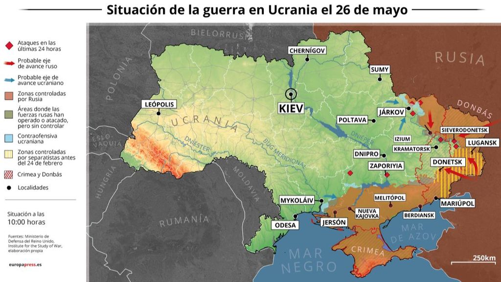 EuropaPress 4476418 mapa situacion guerra ucrania 26 mayo 2022 estado 1000 horas autoridades