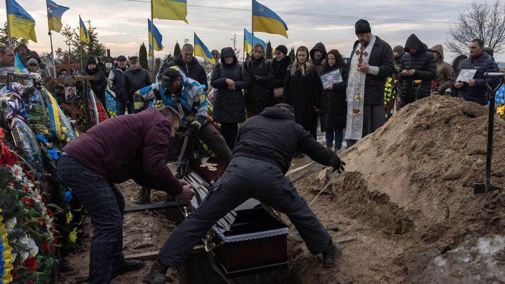 Funeral ceremony in Bucha for a Ukrainian soldier killed in fighting in Donetsk region