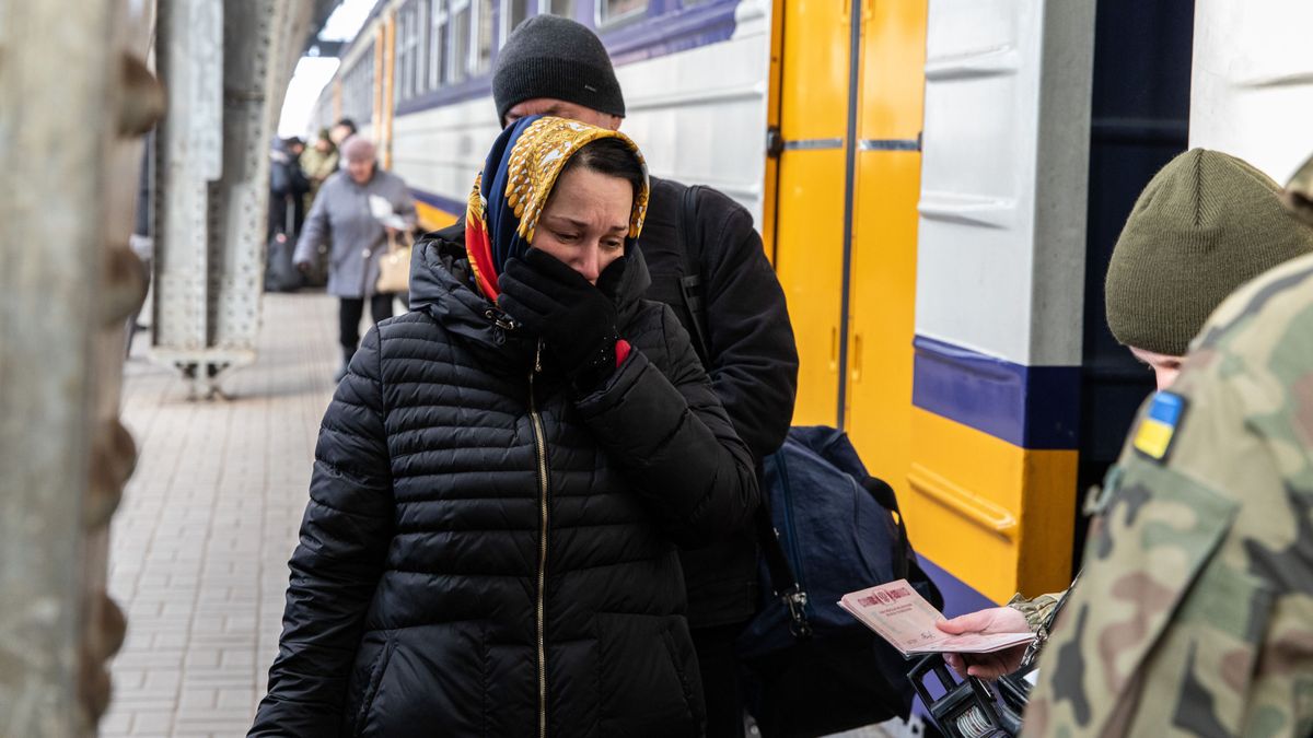 A woman cries as the Ukrainian soldiers check her passport before boarding the train to Poland. As the ongoing war crisis in Ukraine continues, millions of Ukrainians have fled to the city of Lviv, preferably the safest part in Western Ukraine for now, which they can transfer to Poland by train for resettlement. The head of the UN's refugee agency (UNHCR) said the numbers of refugee migration have hit 2 million on Tuesday, March 8, 2022.