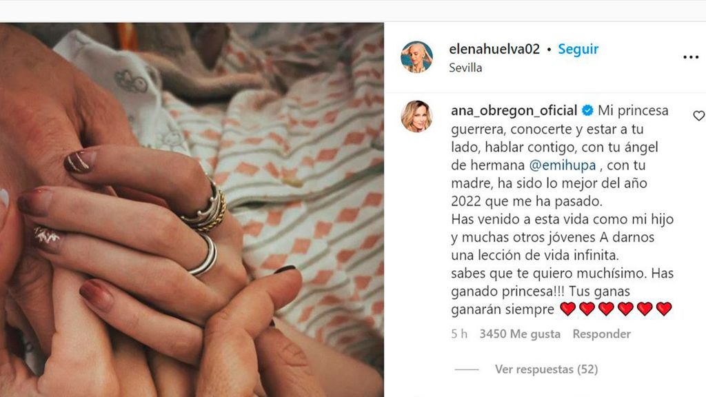 Ana Obregón le ha escrito un comentario a Elena Huelva lleno de cariño y apoyo