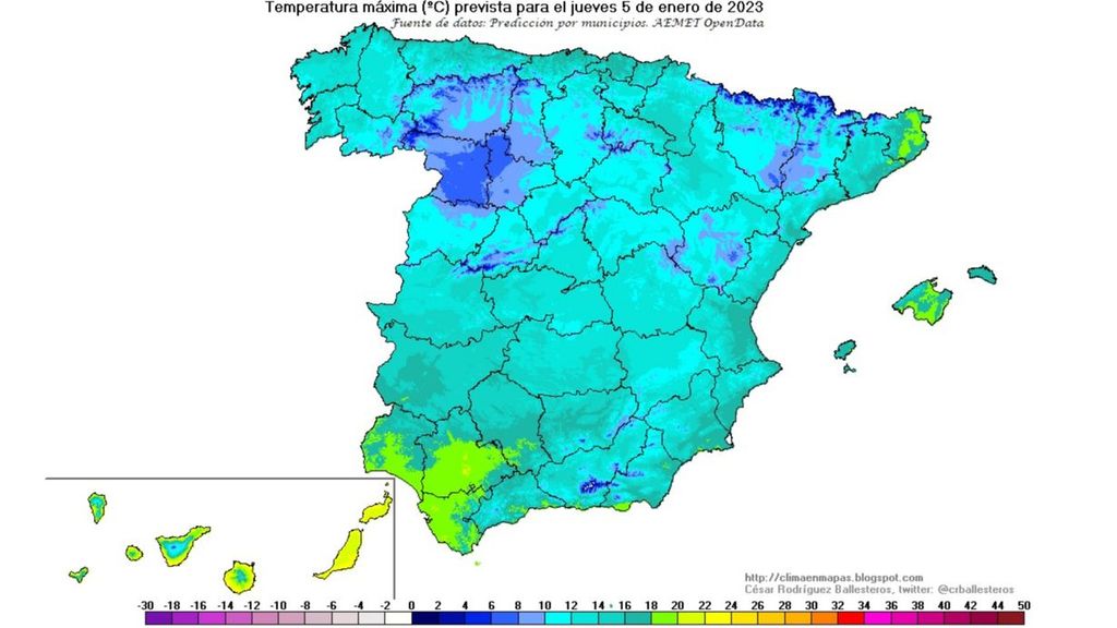 Temperaturas máximas previstas para el jueves 5