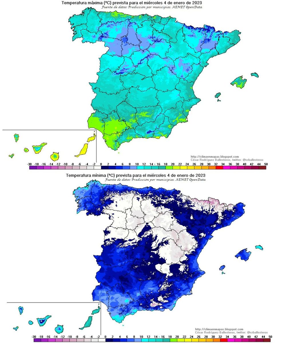 Temperaturas máximas y mínimas previstas para el miércoles 4