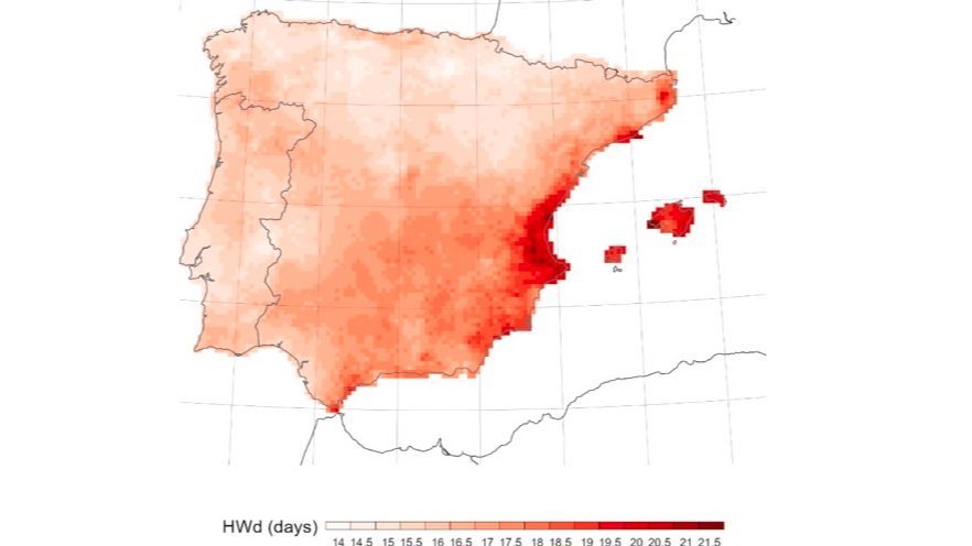 Duración de las olas de calor: Promedio anual de días de ola de calor para el período 1950-2020