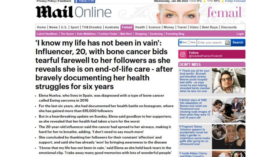 La muerte de Elena Huelva traspasa fronteras: medios internacionales la recuerdan como un 'icono' contra el cáncer