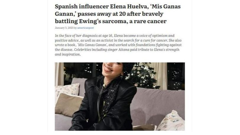 La muerte de Elena Huelva traspasa fronteras: medios internacionales la recuerdan como un 'icono' contra el cáncer