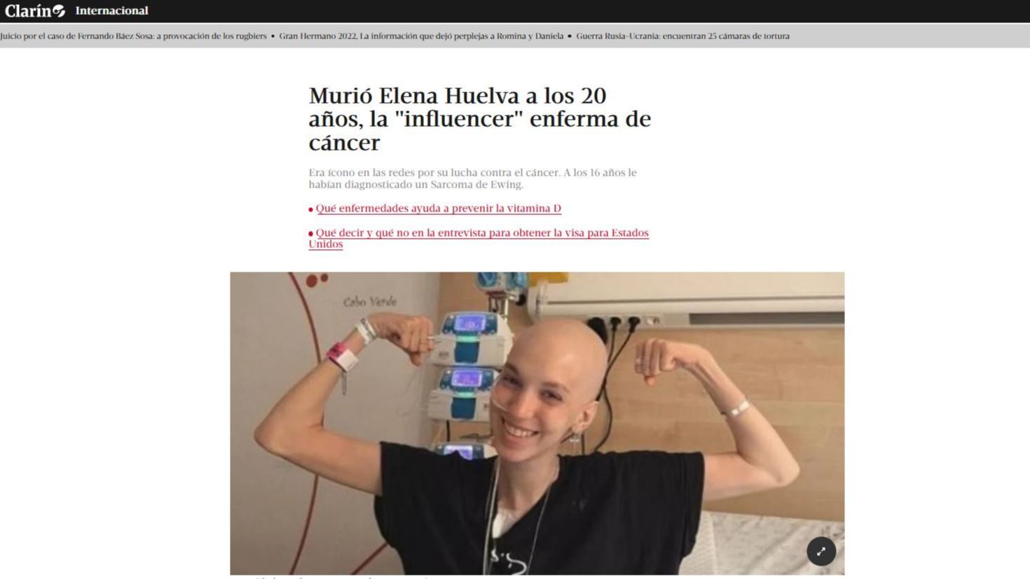 La muerte de Elena Huelva traspasa fronteras: medios internacionales la recuerdan como un 'icono' contra el cáncer