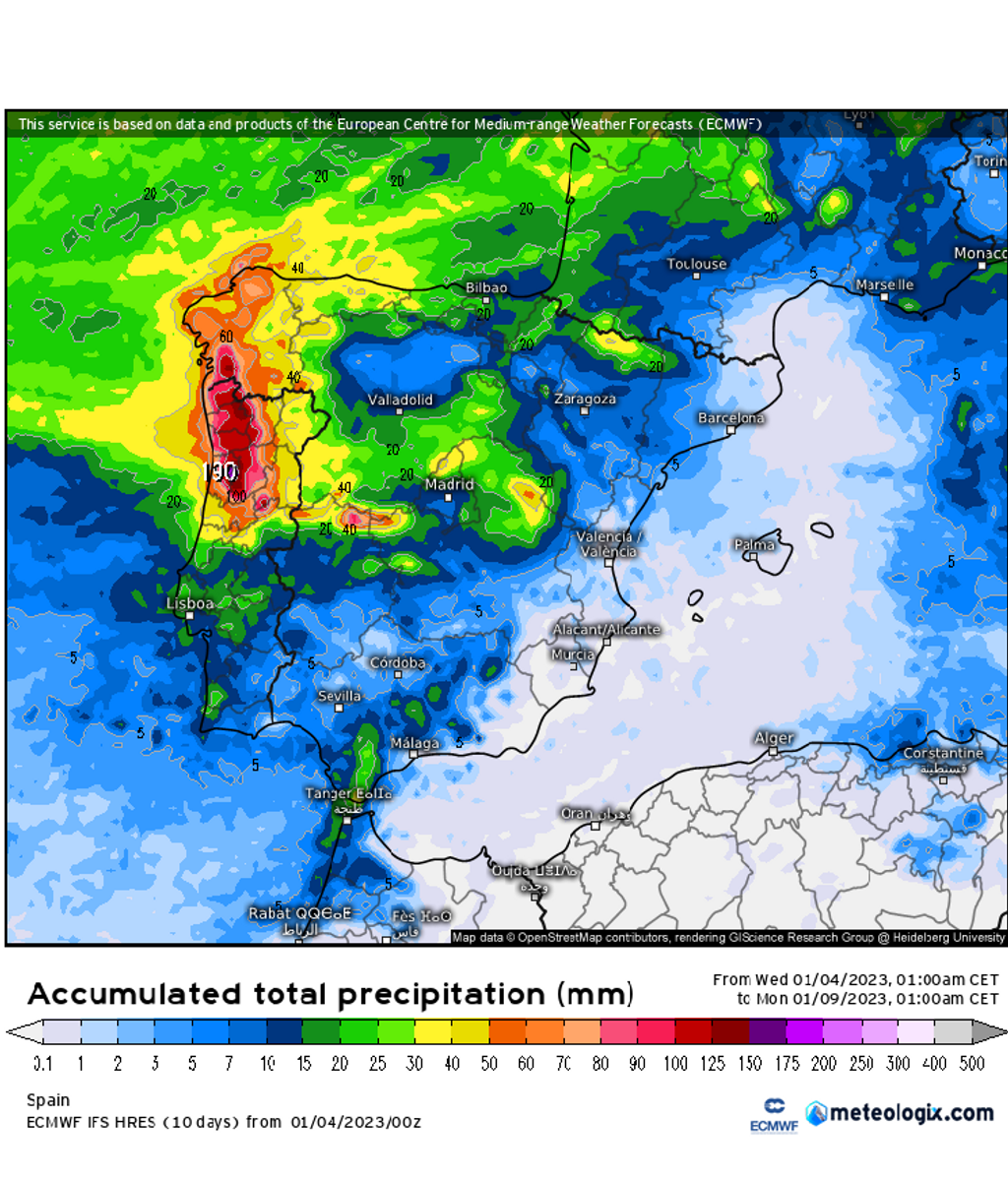 Precipitación prevista hasta la madrugada del lunes 9