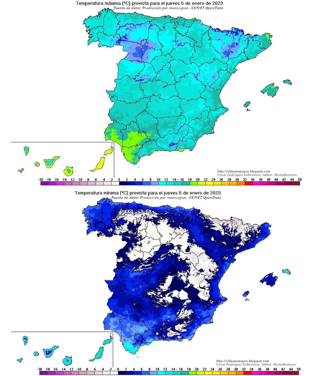 Temperaturas previstas para el jueves 5