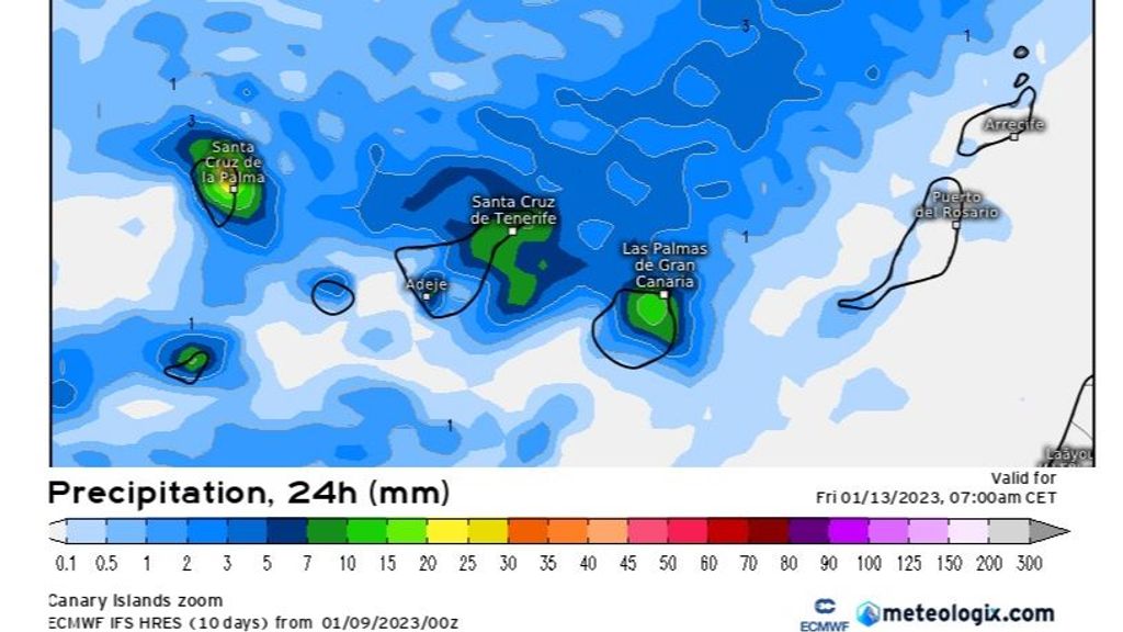 Precipitación prevista entre el jueves y viernes en Canarias