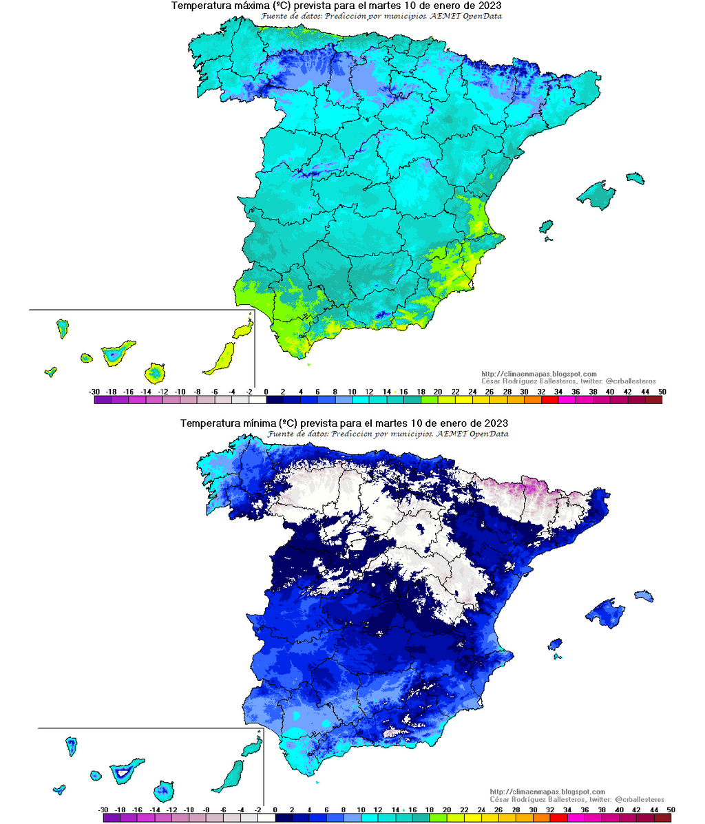 Temperaturas previstas para el martes 10