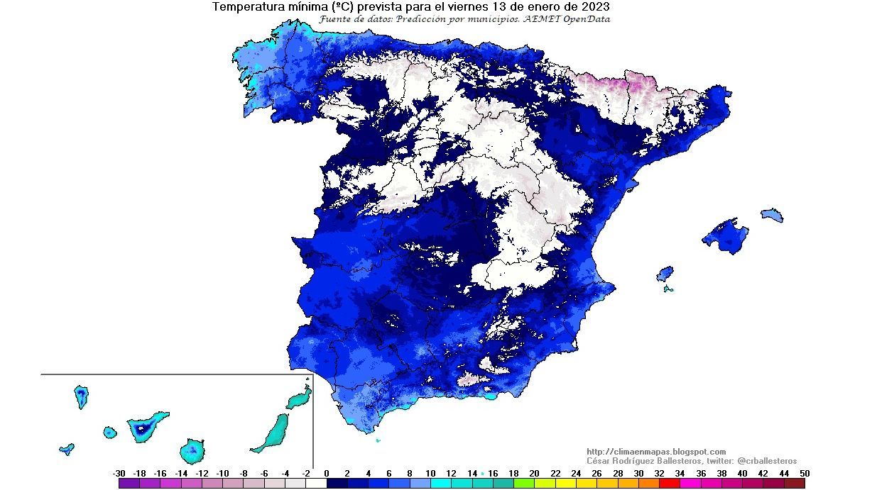 Temperatura mínima prevista para el viernes 13