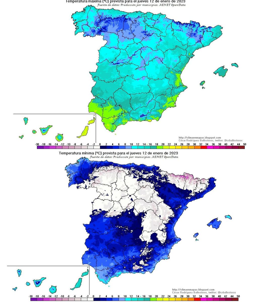 Temperaturas previstas para el jueves 12