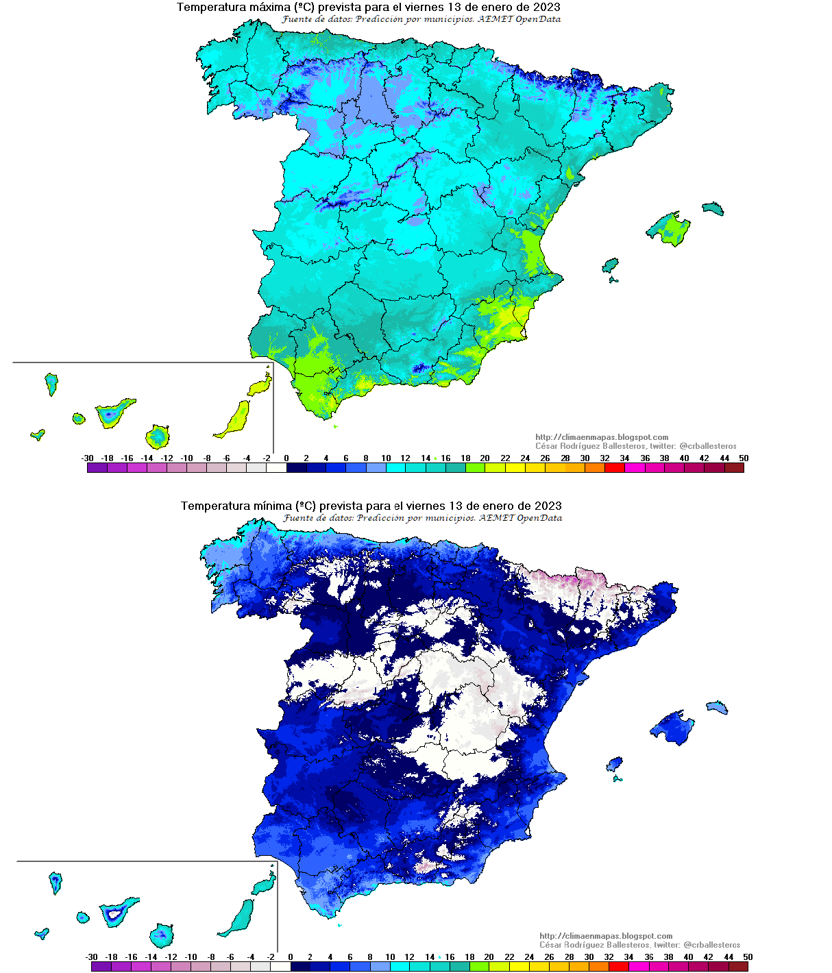 Temperaturas previstas para el viernes 13