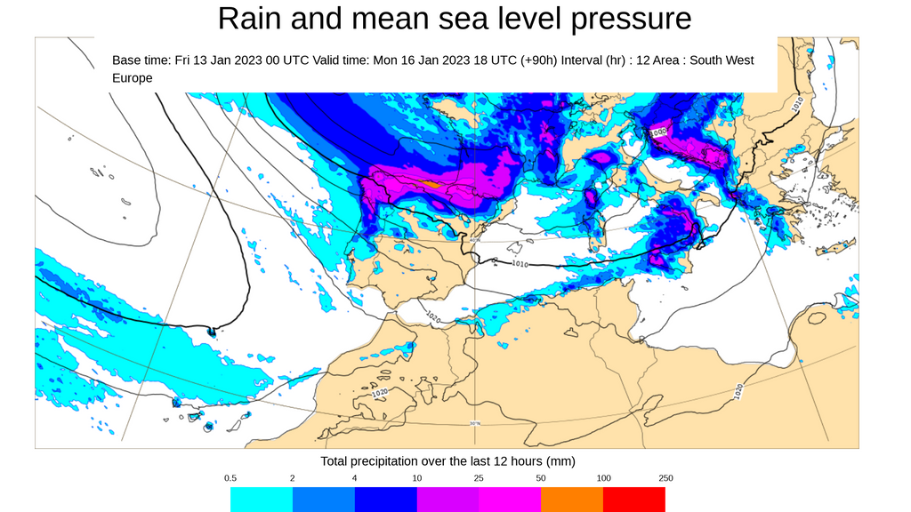 Precipitación prevista para la tarde del lunes 16