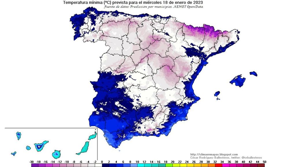 Temperatura mínima prevista para el miércoles 18