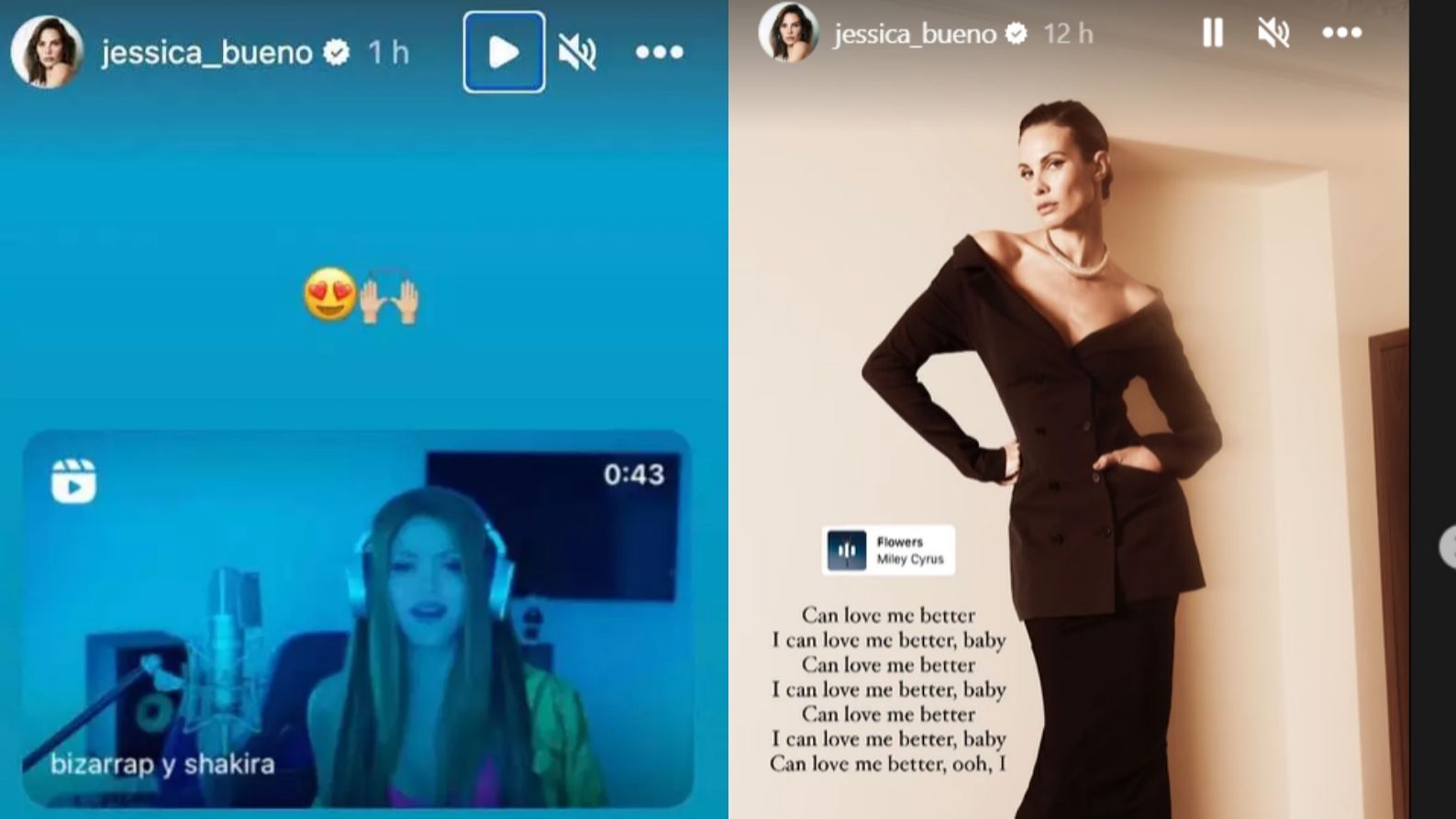 Jessica Bueno comparte las canciones de Shakira y Miley Cyrus