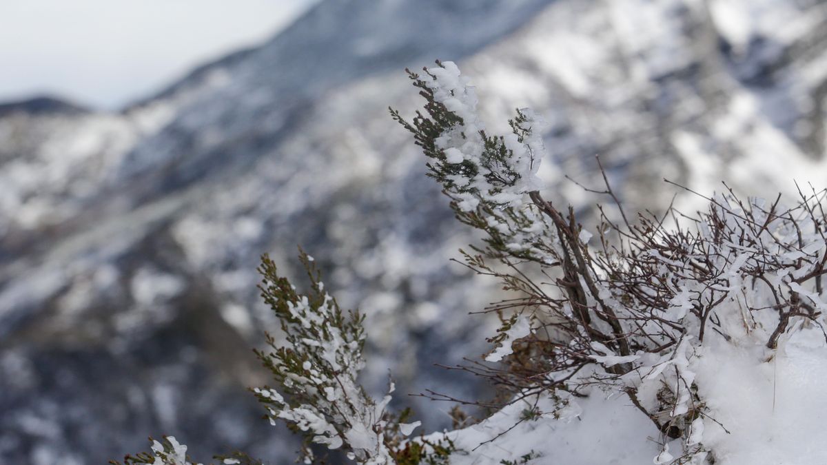 Os Ancares, Lugo. Frente frío en la cornisa cantábrica con el mes de abril ya comenzado. En Os Ancares, las temperaturas han descendido por debajo de -5 grados y han dejado nieve en las cumbres. En la imagen, vistas nevadas de la Serra dos Ancares en la tarde del domingo 3 de abril