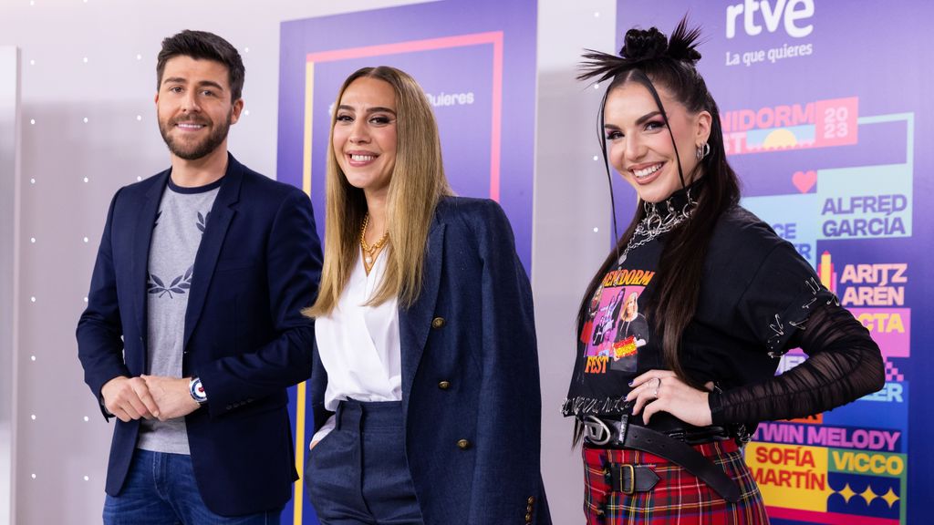 Rodrigo Vázquez, Mónica Naranjo e Inés Hernand, presentadores del Benidorm Fest 2023