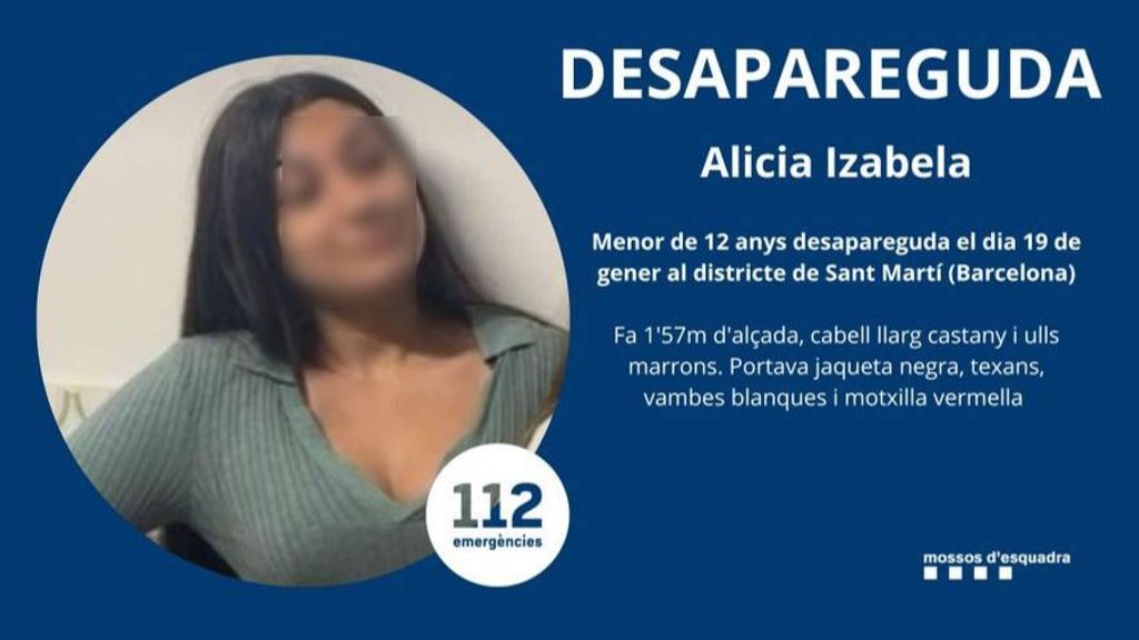 Alicia Izabela, la menor de 12 años desaparecida en Barcelona desde el 19 de enero