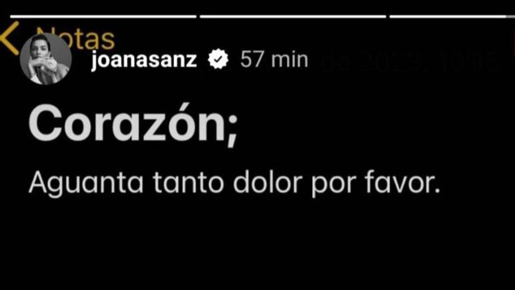 Mensaje de Joana Sanz: "Aguanta tanto dolor, por favor"