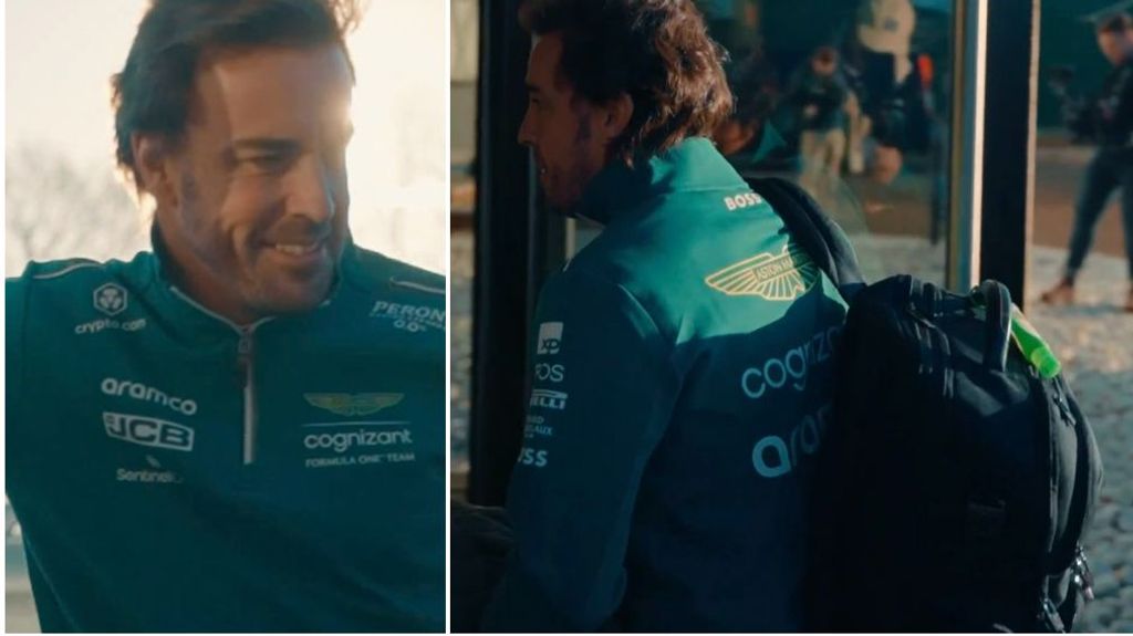 Alonso visita la fábrica de Aston Martin y su mochila llama la atención: sigue usando gel desinfectante