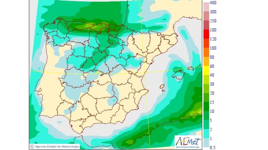 Precipitación media prevista para el jueves 26