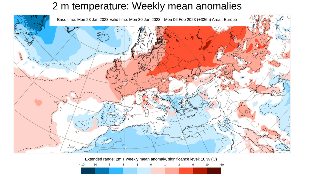 Anomalía de la temperatura para la primera semana de febrero 2023