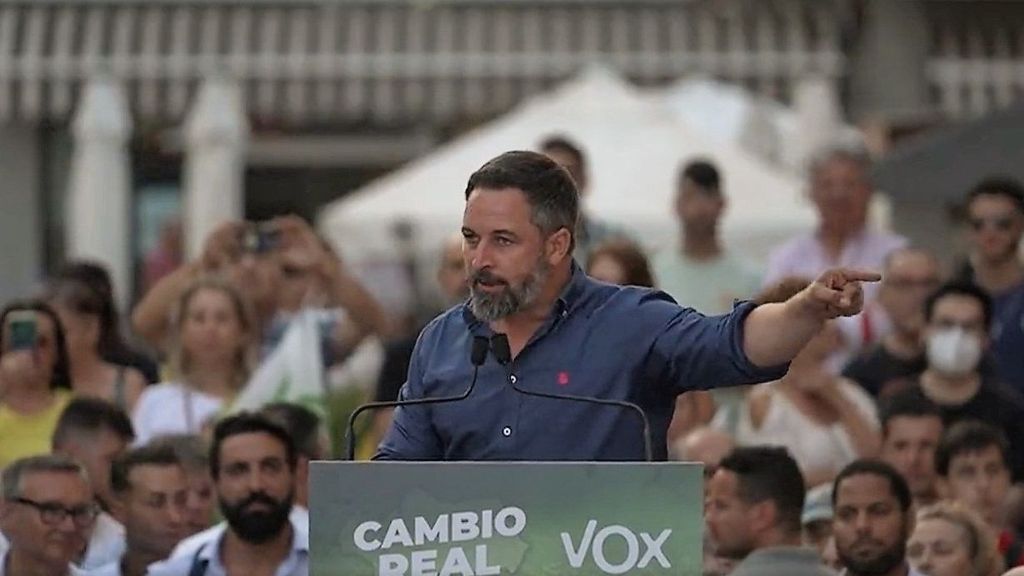 El presidente de Vox, Santiago Abascal, en un mitin en Algeciras durante la campaña de las elecciones andaluzas