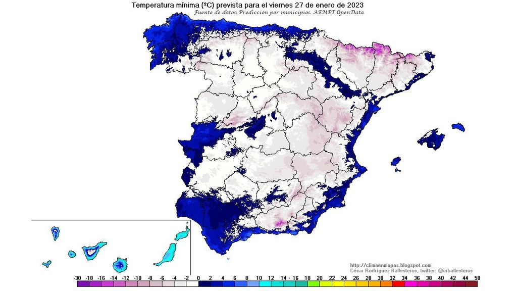 Temperaturas mínimas previstas para el viernes 27