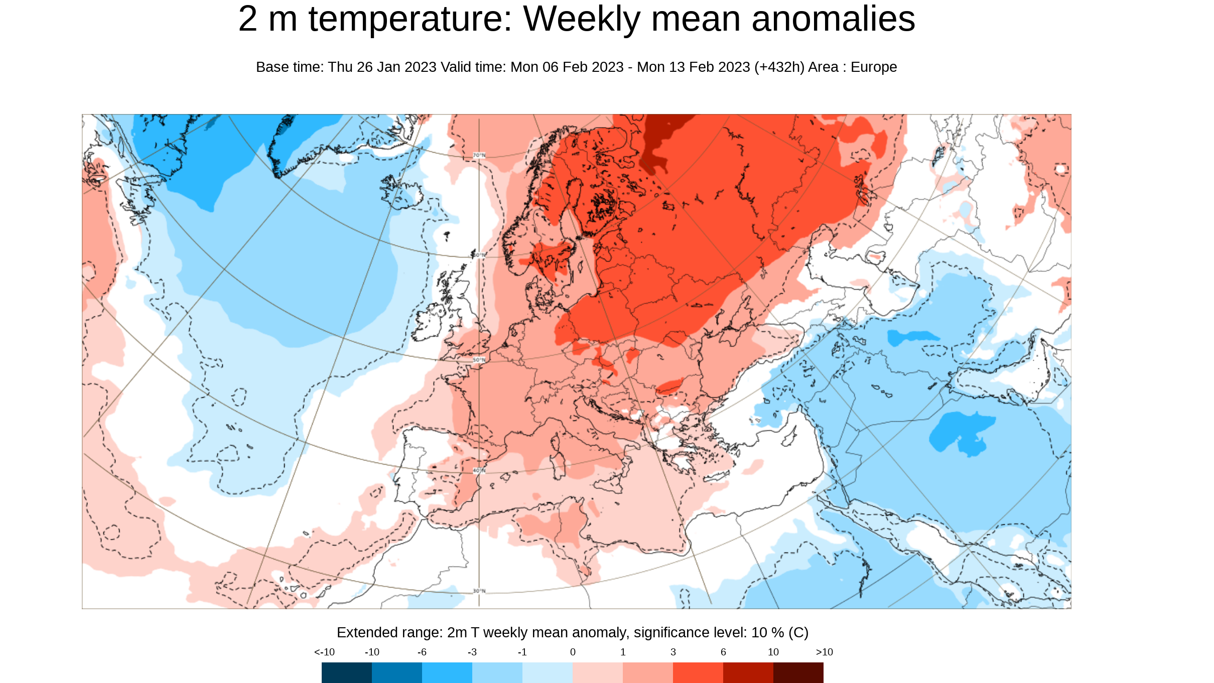 Anomalía de la temperatura prevista para la semana del 6 al 12 de feb