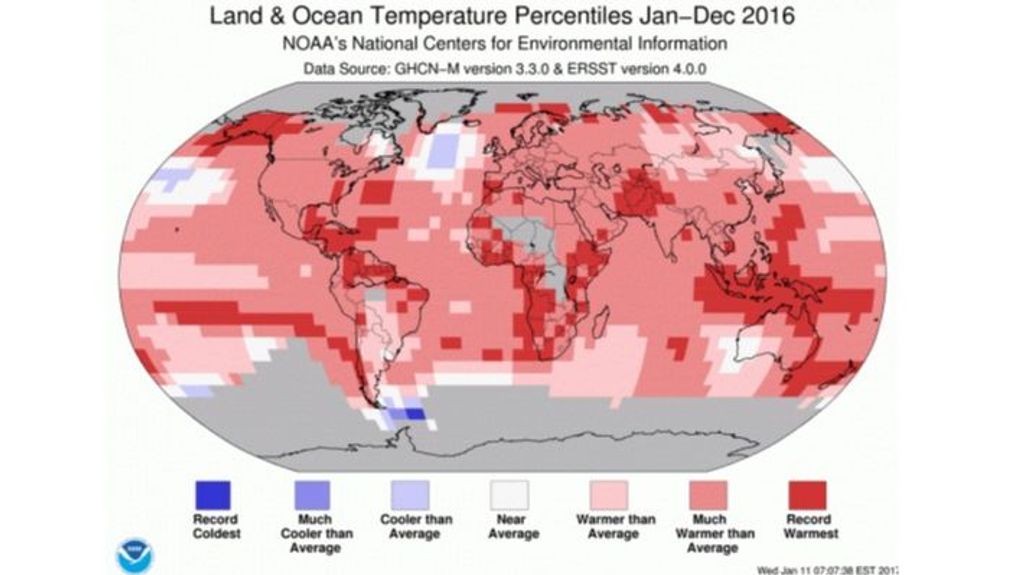 Carácter de las temperaturas en 2016, el año más cálido registrado