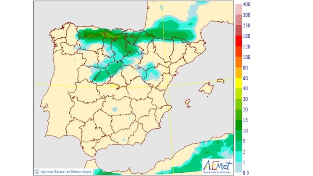 Precip. máxima acumulada esperada en forma de nieve en la Península y Baleares