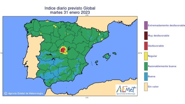 Índice diario de calidad del aire previsto para el 31 de enero