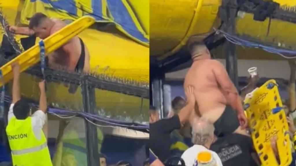 Un aficionado de Boca Juniors se queda clavado en la grada: lo tuvo que rescatar la policía