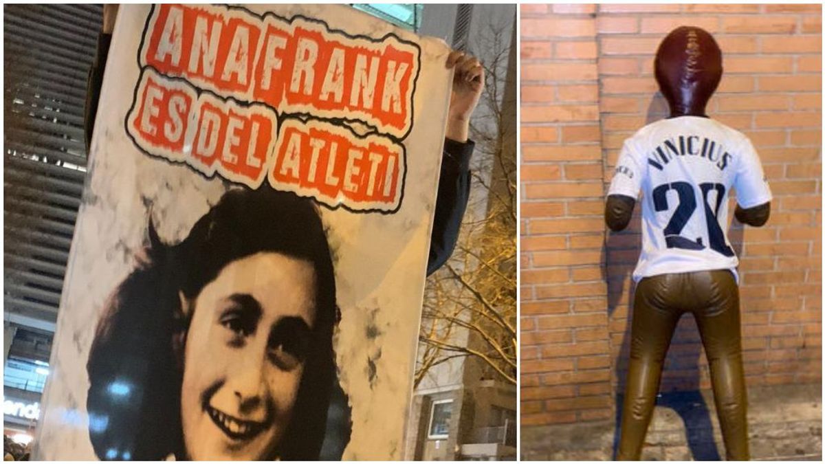 La Policía persigue a los ultras tras el derbi madrileño: estudia el muñeco de Vinicius y la pancarta de Ana Frank