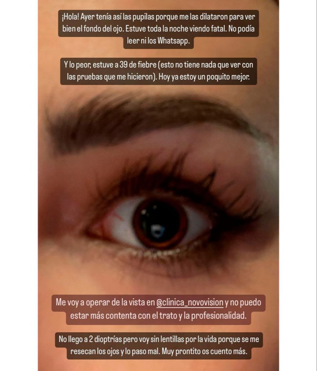 Cristina Porta ha compartido la imagen de su ojo dilatado tras varias pruebas médicas